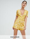 レース 黄色 イエロー レディース 女性用 レディースファッション 【 YELLOW MISSGUIDED PLUNGE LACE PLAYSUIT 】