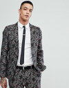 デビルズアドボケート DEVILS ADVOCATE デビル スキニー フィット フローラル スーツ ジャケット 黒 ブラック DEVIL'S メンズ 男性用 メンズファッション 【 BLACK SKINNY FIT FLORAL SUIT JACKET 】