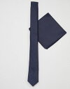 エイソス ASOS デザイン スリム 紺 ネイビー ネクタイ ポケット メンズ 男性用 メンズファッション 【 SLIM NAVY DESIGN TIE AND POCKET SQAURE 】