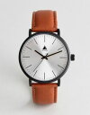 エイソス asos 黒 レザー 時計 イン ブラック ウォッチ タン ケース マット leather watch in tan with matte black case 腕時計 メンズ腕時計