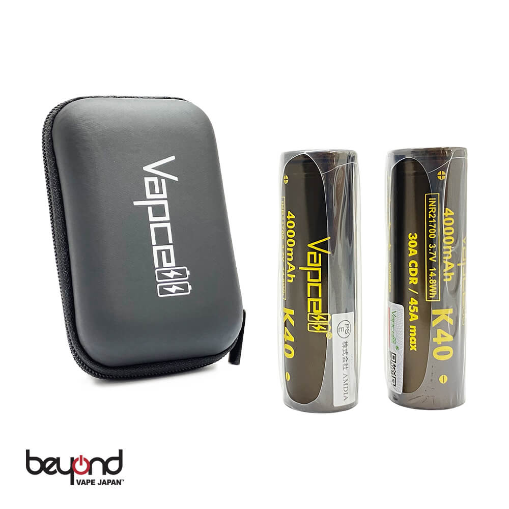 【Vapcell】<strong>21700</strong> K40 4000mAh 45A［2本入り / ハードケース付き］正規品 <strong>バッテリー</strong> バップセル フラットトップ 充電池 大容量 最新 電子タバコ VAPE【レビューで300円クーポン】