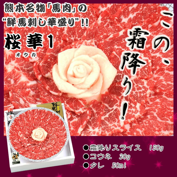 千興ファーム　鮮馬刺し霜降り華盛り「桜華」1　【オウカ1】【菅乃屋】トロけるような霜降り肉と希少値の高いコウネ！2〜3人前の花盛りにしました。