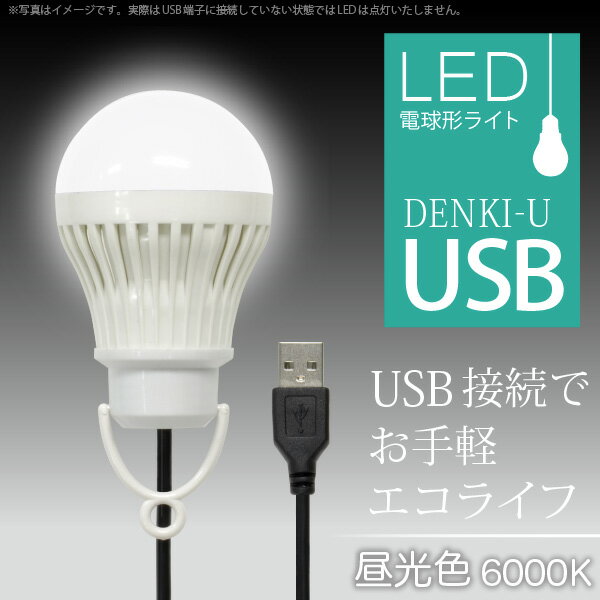 「電球形 USB LEDライト DENKI-U（昼光色）」どこにでもぶら下げられるのでキャ…...:jttonline:10002269