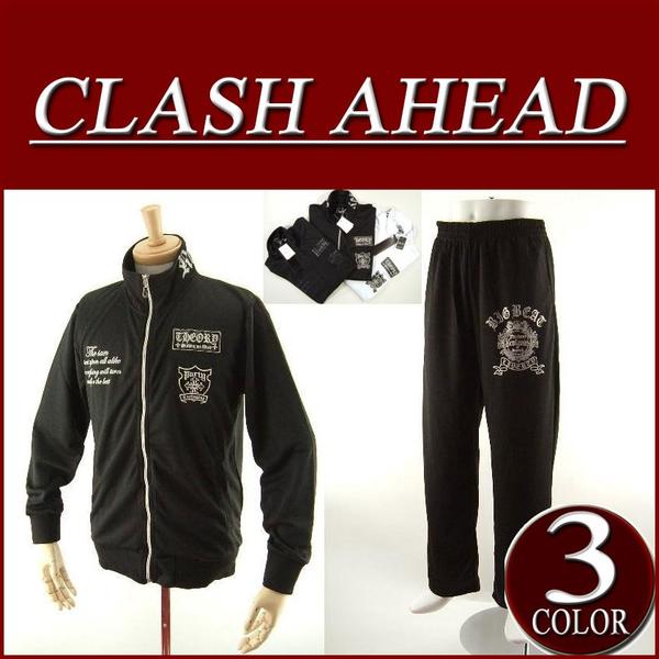 【3色3サイズ】ir612 新品 Clash Ahead PUレザー ワッペン ラメプリント ジャージ 上下セット セットアップ【smtb-kd】【レビューを書いて送料無料】