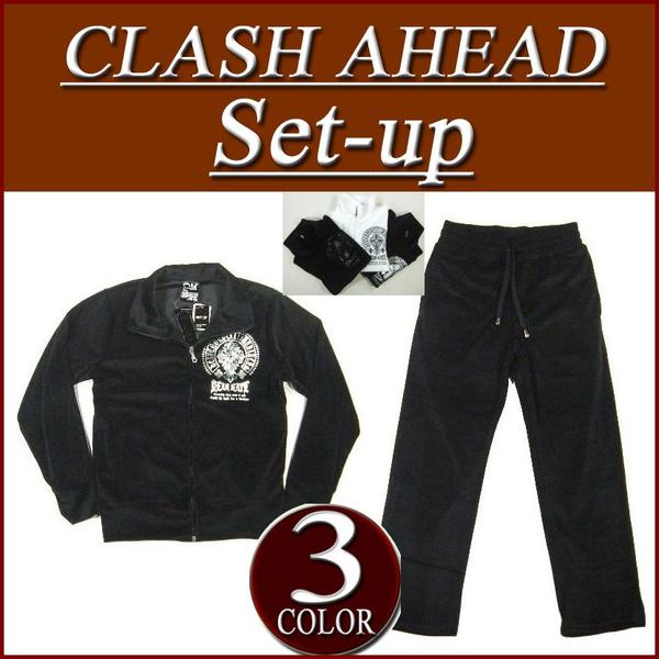 【3色3サイズ】is023 新品 Clash Ahead クロススター 英字プリント ベロア ジャージ 上下セット メンズ セットアップ【レビューを書いて送料無料】