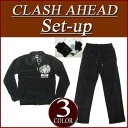 【3色3サイズ】is023 新品 Clash Ahead クロススター 英字プリント ベロア ジャージ 上下セット メンズ セットアップ