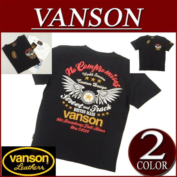【2012夏モデル 2色4サイズ】 nw481 新品 VANSON WING STAR ウイングスター ロゴ ワッペン付 半袖 Tシャツ NVST-220 メンズ バンソン ティーシャツ モーターサイクル ヴァンソン 