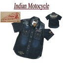 【2017春夏 4サイズ】 jb581 新品 INDIAN MOTOCYCLE イーグル ヘッドマーク刺繍 ジャガード切替 半袖 デニムウエスタンシャツ IMSS-701 メンズ パッチワーク デニムシャツ インディアンモトサイクル IndianMotocycle 【smtb-kd】