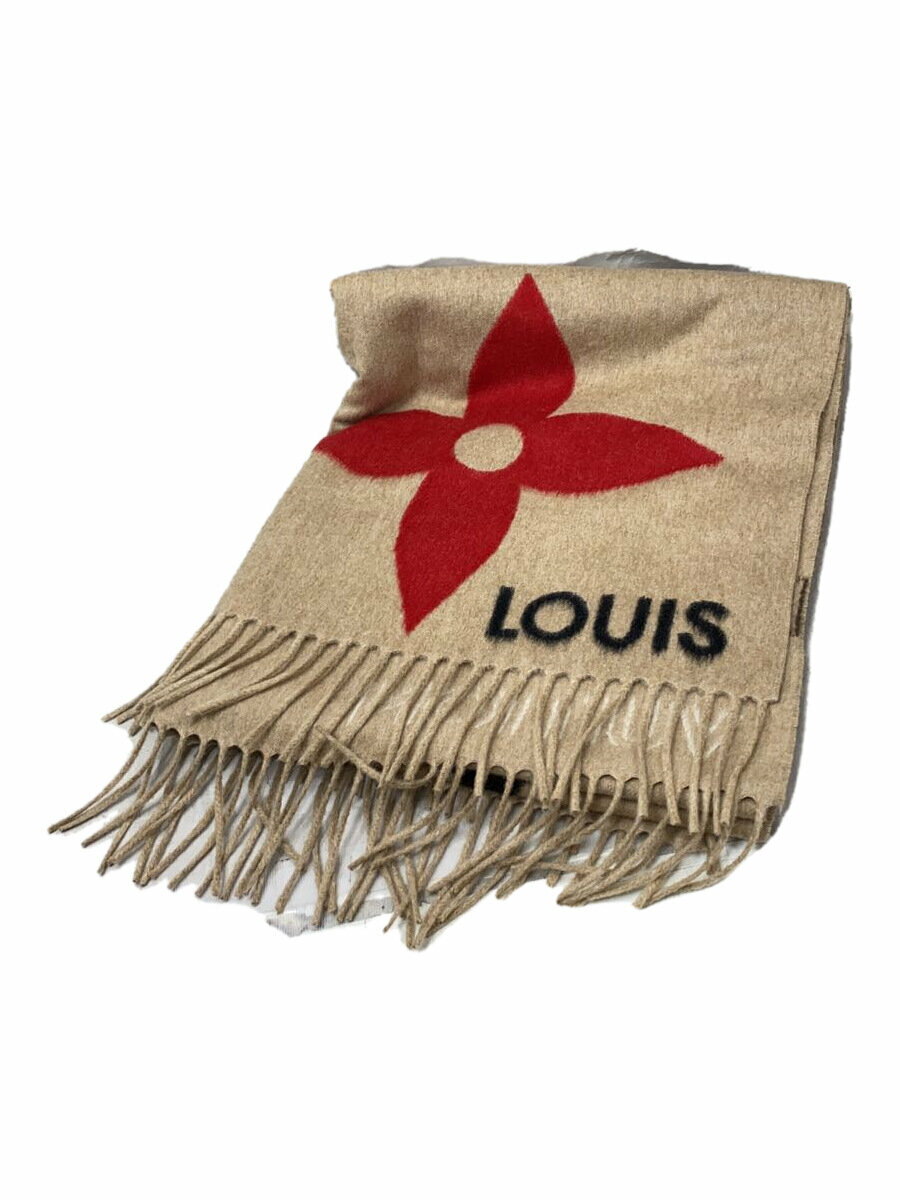 【中古】LOUIS VUITTON◆マフラー/カシミア/BEG/モノグラム/メンズ/m76382【服飾雑貨他】