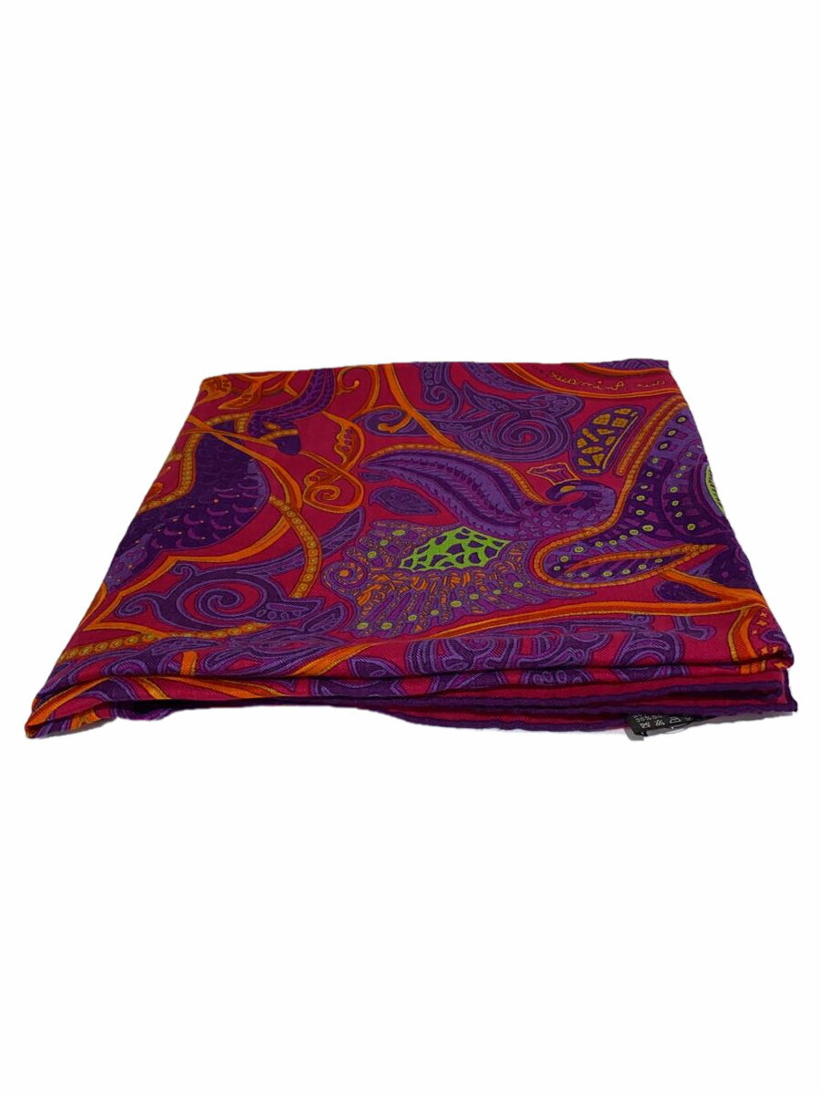 【中古】HERMES◆スカーフ/カシミア/RED/総柄/レディース【服飾雑貨他】