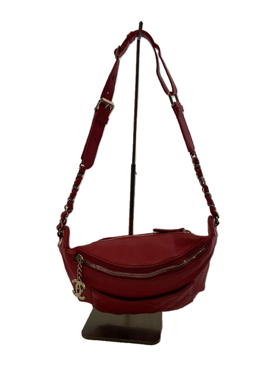 【中古】CHANEL◆ウエストバッグ_マトラッセ_クランプルラムスキン/ウエストバッグ/レザー/RED/A57832【バッグ】