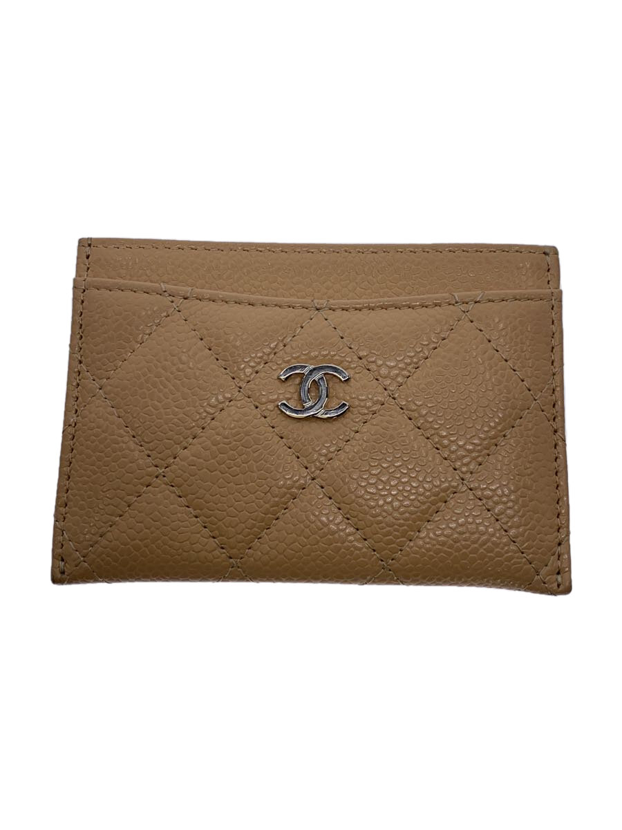 【中古】CHANEL◆カードケース/レザー/BEG/レディース【服飾雑貨他】