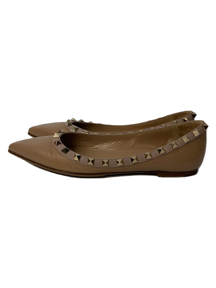 【中古】VALENTINO GARAVANI◆ロックスタッズ/バレエシューズ/フラットパンプス/35.5/ベージュ/SW2S0403【シューズ】