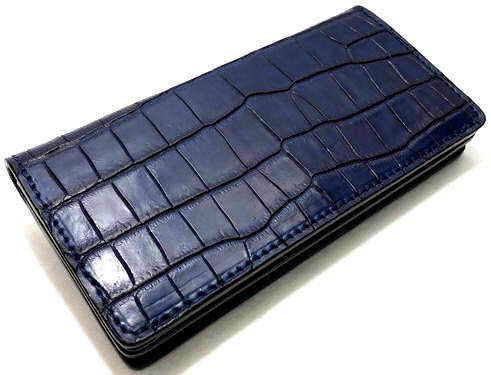 限定生産 本藍染め 【DOLCE VITA ドルチェヴィータ】 高級 ポロサス クロコダイル 入江ワニ 皮革製 ロング ウォレット (インディゴブルー) 紺 黒 イタリアンレザー サドルレザー ブッテーロ ライダースウォレット 長財布 バイカーズウォレット スモールクロコダイル FUNNY