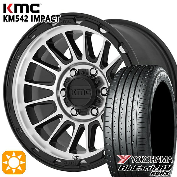 【取付対象】215/60R16 95H ヨコハマ ブルーアース RV03 KMC KM542 IMPACT SATINBLACK MACHINED 16インチ 7.0J 5H114.3 サマータイヤホイールセット