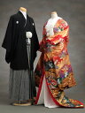 new!〔着物レンタル〕〔結婚式レンタル〕〔色打掛レンタル〕〔貸衣装〕レンタル色打掛&紋服フルセット212赤黒花鳥綿〔貸衣裳〕〔結婚式〕【往復送料無料】