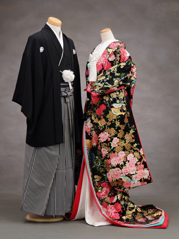 〔貸衣装〕色打掛 レンタル＆紋服フルセット924黒地花〔貸衣裳〕〔結婚式〕〔色打掛 レンタル〕【往復送料無料】