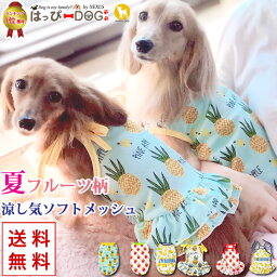 犬 服 <strong>犬服</strong> 犬の服 【はっぴーDOG】 夏服 メッシュ 涼しい クール タンクトップ ワンピース 袖なし ノースリーブ 袖無し キャミソール ふりふり フルーツ柄 いちご ショート丈 かわいい 女の子 男の子 【春 夏 春夏 春服 夏服 春物 夏物 夏用】