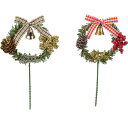 チェックリボンリースピック ×1個 (色柄デザイン選択不可・2種類取混)【クリスマス Xmas 飾り グッズ】
