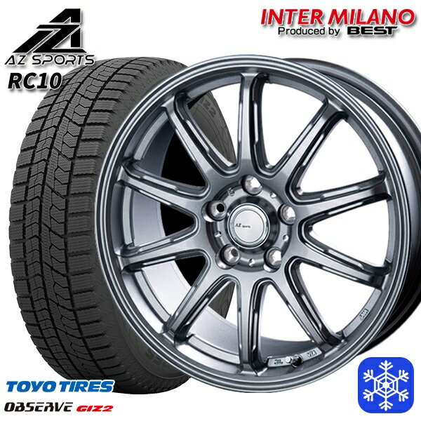 スタッドレスタイヤホイール4本セット 215/55R17 カムリ ヴェゼル 2023〜2024年製 トーヨー オブザーブ ギズ2 インターミラノ AZ-Sports RC10 シルバー 17インチ 7.0J 5H114.3