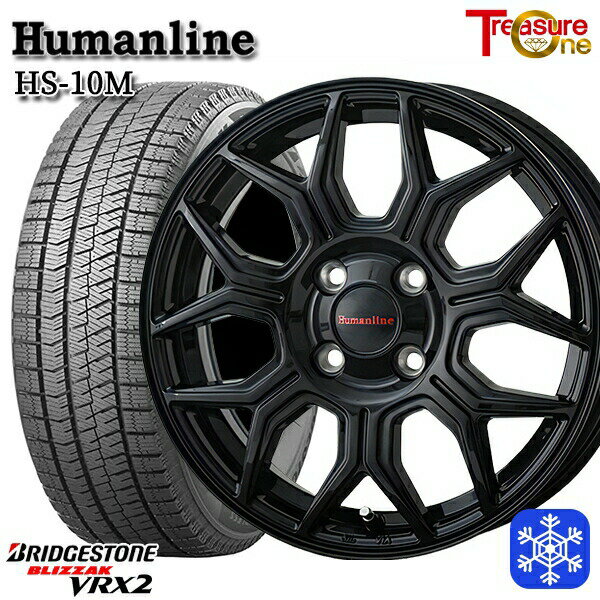 スタッドレスタイヤホイール4本セット 185/65R14 モビリオ ランサー 2021〜2022年製 ブリヂストン ブリザック VRX2 トレジャーワン ヒューマンライン HS10M ブラック 14インチ 5.5J 4H100
