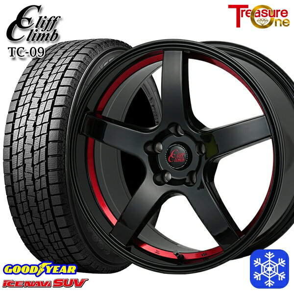 スタッドレスタイヤホイール4本セット 215/60R17 96Q アルファード ヴェルファイア 2022〜2023年製 グッドイヤー アイスナビSUV トレジャーワン クリフクライム TC09 BK/レッド 17インチ 7.0J 5H114.3