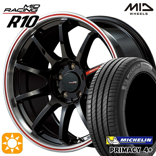【取付対象】アイシス ノア 215/45R17 91W XL ミシュラン プライマシー4プラス MID RMPレーシング R10 クリスタルBK/リムポリッシュ+レッド 17インチ 7.0J 5H114.3 サマータイヤホイールセット