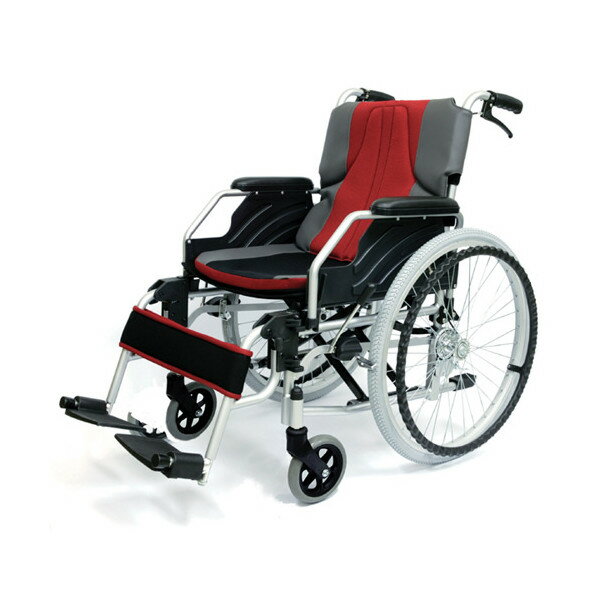 アルミ製モジュール式自走用車いす デラックスHTM-22MS　レッド（自走・介助兼用）柔らかクッションで座り心地が快適な車椅子です。