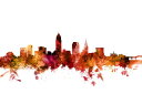 クリーブランド 都市 水彩 シルエット アート 赤 レッドの壁紙 輸入 カスタム壁紙 PHOTOWALL / Cleveland Ohio Skyline (e311894) 貼ってはがせるフリース壁紙(不織布) 【海外取り寄せのため1カ月程度でお届け】 【代引き不可】
