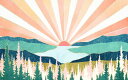 山 太陽 イラスト アートの壁紙 輸入 カスタム壁紙 PHOTOWALL / Summer Sunset (e325237) 貼ってはがせるフリース壁紙(不織布) 【海外取り寄せのため1カ月程度でお届け】 【代引き・後払い不可】