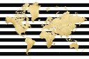 世界地図 マップ ストライプ 黒 ブラック 金 ゴールドの壁紙 輸入 カスタム壁紙 PHOTOWALL / World Map - Stripes (e331300) 貼ってはがせるフリース壁紙(不織布) 【海外取寄せ商品】 【代引き・後払い不可】