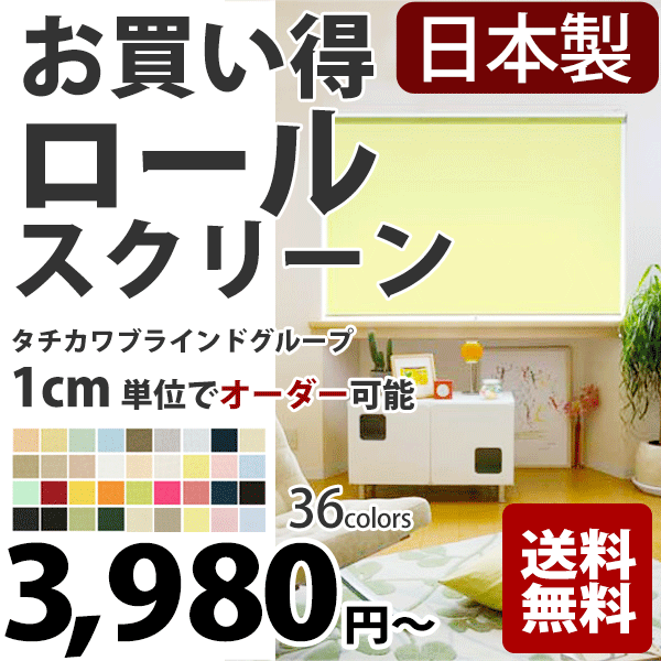 【ランキング入賞】ロールスクリーンを格安で！【送料無料】 ロールスクリーン 無地 1cm単位でサイズオーダー可能！(ロールカーテン){{タチカワブラインド グループ(レールビス同梱) )スタンダート ロールスクリーン}} 幅30〜60cm、高さ30〜90cmロールスクリーン 無地タイプRoll Blinds【代引きでも送料無料】