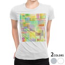 tシャツ レディース 半袖 白地 デザイン S M L XL Tシャツ ティーシャツ T shirt 008553 チェック・ボーダー カラフル　パステル　模様