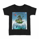 tシャツ キッズ 半袖 黒地 ブラック デザイン 90 100 110 120 130 140 150 Tシャツ ティーシャツ T shirt 003381 海 空 イラスト