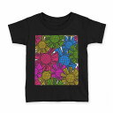 tシャツ キッズ 半袖 黒地 ブラック デザイン 90 100 110 120 130 140 150 Tシャツ ティーシャツ T shirt 007608 花 フラワー カラフル 模様