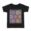 tシャツ キッズ 半袖 黒地 ブラック デザイン 90 100 110 120 130 140 150 Tシャツ ティーシャツ T shirt 010131 アジアン 模様 カラフル