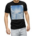 ショッピングイラスト tシャツ メンズ 半袖 ブラック デザイン XS S M L XL 2XL Tシャツ ティーシャツ T shirt　黒 004979 写真・風景 空　イラスト　青
