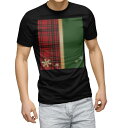 ショッピングチェック tシャツ メンズ 半袖 ブラック デザイン XS S M L XL 2XL Tシャツ ティーシャツ T shirt　黒 005539 チェック・ボーダー 赤　チェック　雪　結晶