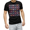 ショッピングアニマル tシャツ メンズ 半袖 ブラック デザイン XS S M L XL 2XL Tシャツ ティーシャツ T shirt　黒 007932 アニマル 猫　ねこ　イラスト　カラフル