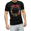 tシャツ メンズ 半袖 ブラック デザイン XS S M L XL 2XL Tシャツ ティーシャツ T shirt 黒 009453 クリスマス カラフル リボン