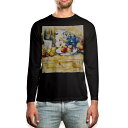ロング tシャツ メンズ 長袖 ブラック デザイン XS S M L XL 2XL ロンT ティーシャツ 黒 black T shirt long sleeve 003230 果物 絵画 イラスト