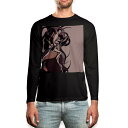 ショッピングロンt ロング tシャツ メンズ 長袖 ブラック デザイン XS S M L XL 2XL ロンT ティーシャツ 黒 black T shirt long sleeve 007445 人物　イラスト　赤紫