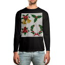 ロング tシャツ メンズ 長袖 ブラック デザイン XS S M L XL 2XL ロンT ティーシャツ 黒 black T shirt long sleeve 009935 クリスマス リース リボン