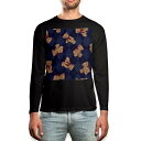 ロング tシャツ メンズ 長袖 ブラック デザイン XS S M L XL 2XL ロンT ティーシャツ 黒 black T shirt long sleeve 010193 動物 熊 チェック