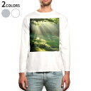 ロング tシャツ メンズ 長袖 ホワイト グレー デザイン XS S M L XL 2XL Tシャツ ティーシャツ T shirt long sleeve 004644 森 写真 景色