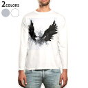 ロング tシャツ メンズ 長袖 ホワイト グレー デザイン XS S M L XL 2XL Tシャツ ティーシャツ T shirt long sleeve 007919 インク ペンキ 黒 ブラック 羽根