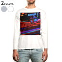 ロング tシャツ メンズ 長袖 ホワイト グレー デザイン XS S M L XL 2XL Tシャツ ティーシャツ T shirt long sleeve 014989 景色 夜景 風景 写真 遊園地