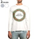 ロング tシャツ メンズ 長袖 ホワイト グレー デザイン XS S M L XL 2XL Tシャツ ティーシャツ T shirt long sleeve 016392 クリスマス リース