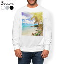 トレーナー メンズ 長袖 ホワイト グレー ブラック デザイン XS S M L XL 2XL sweatshirt trainer 白 黒 灰色 裏起毛 スウェット 014987 景色 風景 夏 海 南国 ヤシの木
