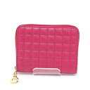 セリーヌ CELINE コンパクト ジップドウォレット ラウンドファスナー カーフ ピンク 10B663BFL キルティング Cロゴチャーム コインケース 小財布 未使用品